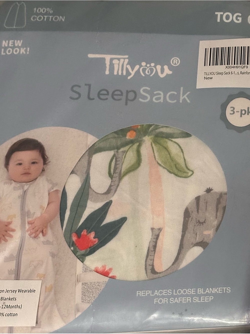 Till you-White, grey & Green 3pk Baby Sleep Sacks